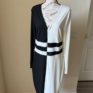 SHEIN Monochrome Long Sleeve black/White Dress size 1XL.